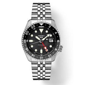 NEW SEIKO 5 SPORTS MEN'S SSK001 AUTOMATIC Black DIAL GMT STAINLESS WATCH